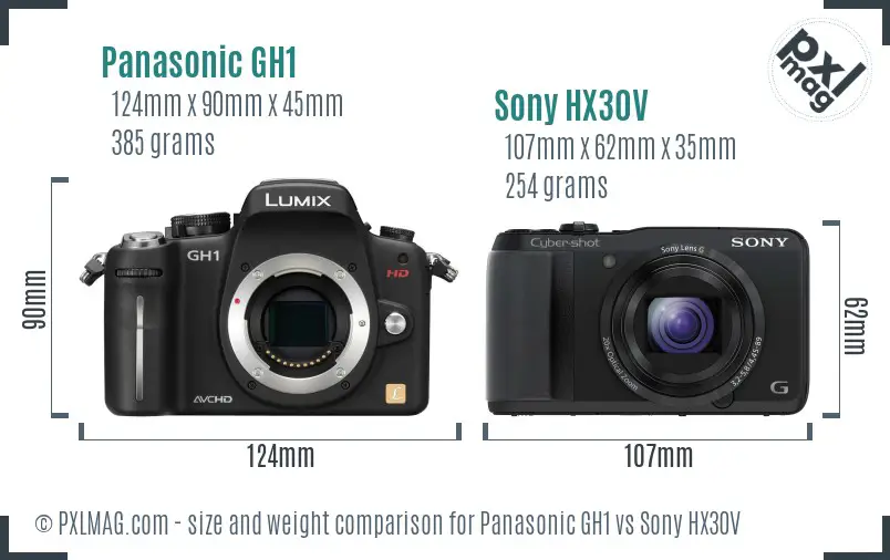 Panasonic GH1 vs Sony HX30V size comparison