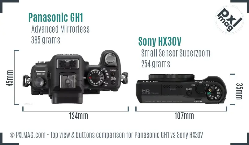 Panasonic GH1 vs Sony HX30V top view buttons comparison