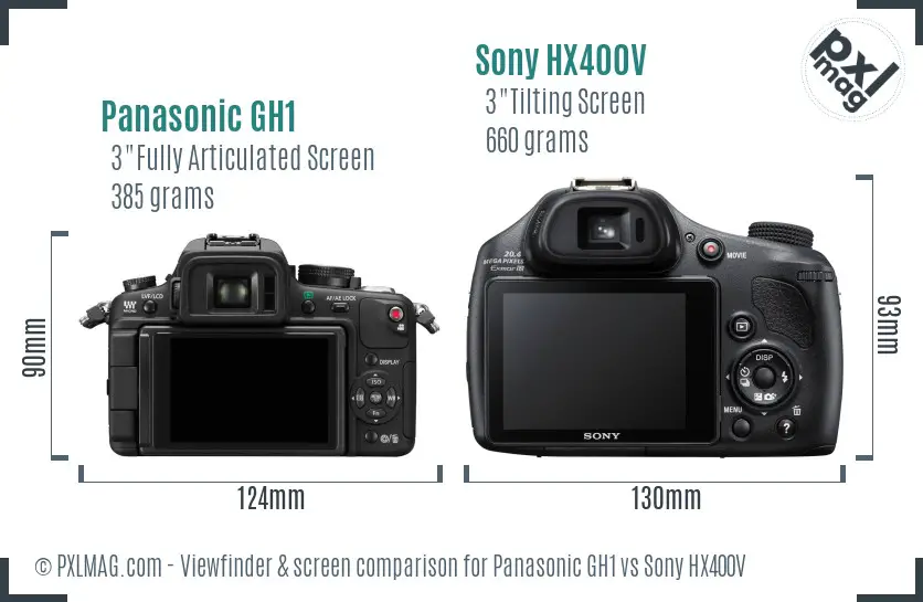 Panasonic GH1 vs Sony HX400V Screen and Viewfinder comparison