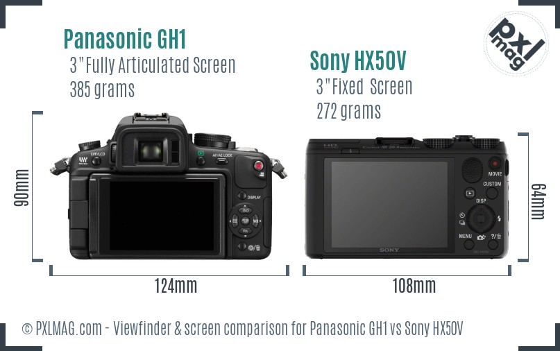 Panasonic GH1 vs Sony HX50V Screen and Viewfinder comparison