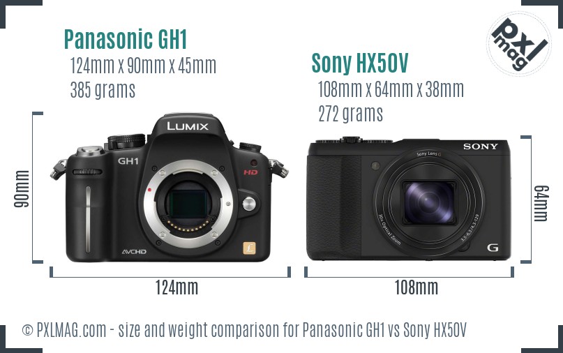 Panasonic GH1 vs Sony HX50V size comparison