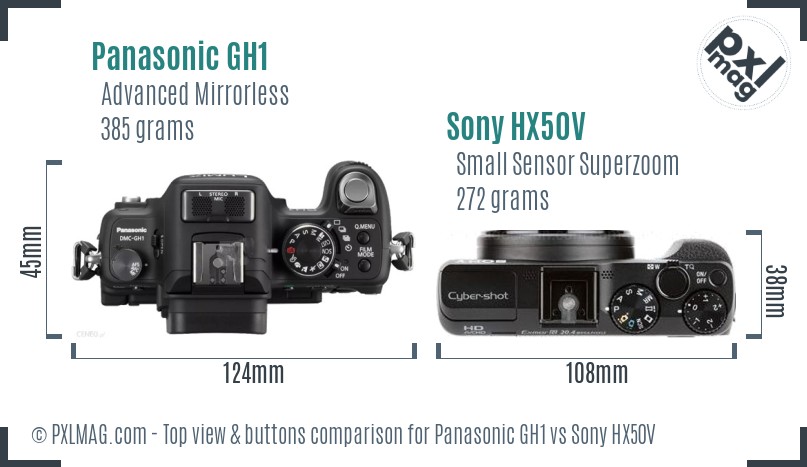 Panasonic GH1 vs Sony HX50V top view buttons comparison