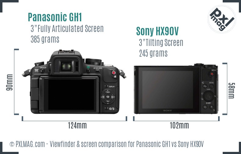 Panasonic GH1 vs Sony HX90V Screen and Viewfinder comparison