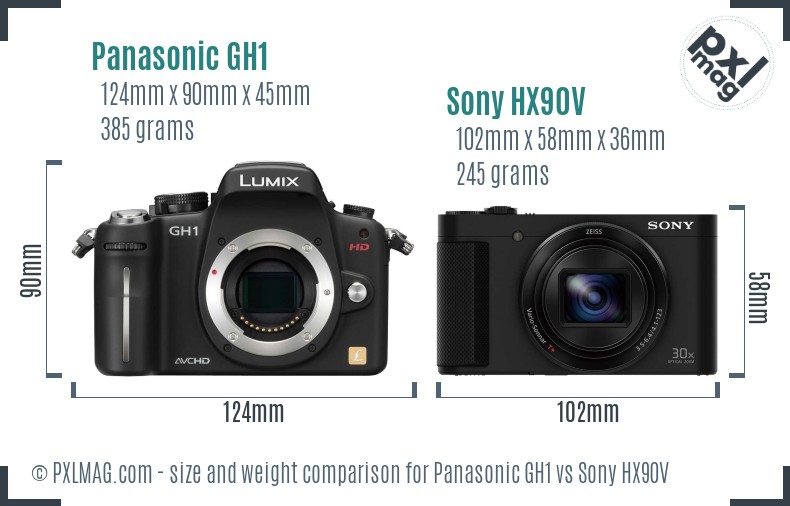 Panasonic GH1 vs Sony HX90V size comparison Panasonic GH1 vs Sony HX90V size comparison