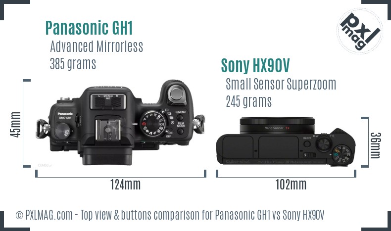 Panasonic GH1 vs Sony HX90V top view buttons comparison