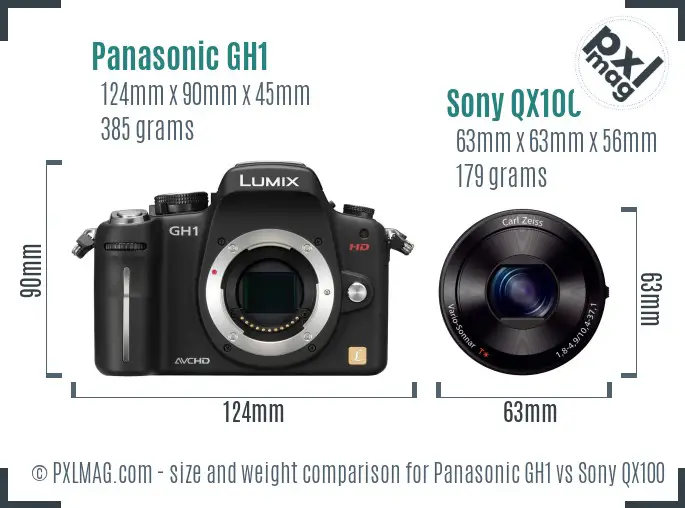 Panasonic GH1 vs Sony QX100 size comparison Panasonic GH1 vs Sony QX100 size comparison