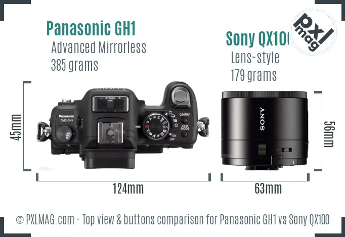 Panasonic GH1 vs Sony QX100 top view buttons comparison Panasonic GH1 vs Sony QX100 top view buttons comparison