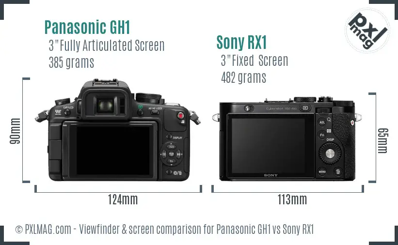 Panasonic GH1 vs Sony RX1 Screen and Viewfinder comparison