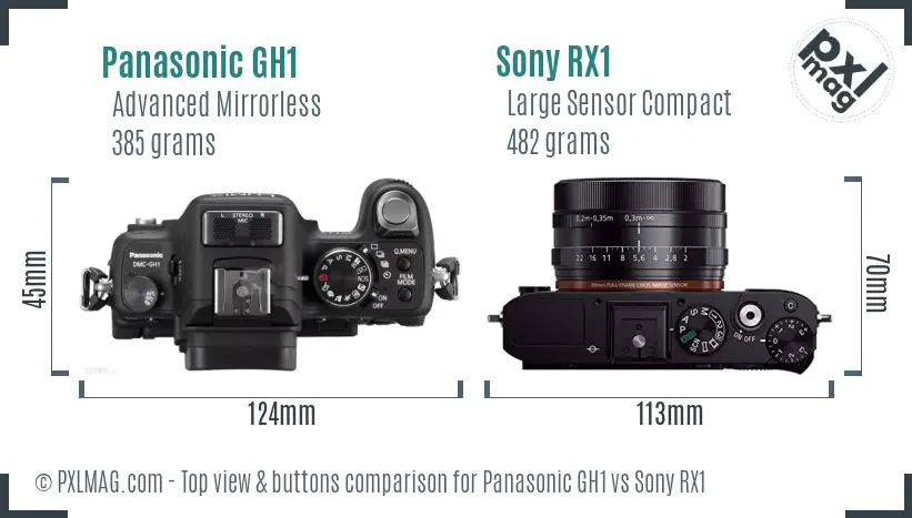 Panasonic GH1 vs Sony RX1 top view buttons comparison