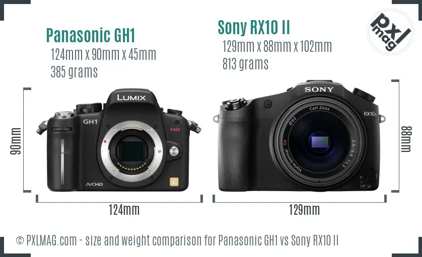 Panasonic GH1 vs Sony RX10 II size comparison Panasonic GH1 vs Sony RX10 II size comparison