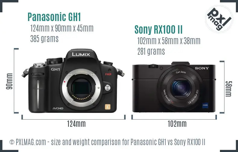 Panasonic GH1 vs Sony RX100 II size comparison Panasonic GH1 vs Sony RX100 II size comparison