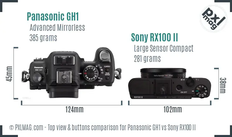 Panasonic GH1 vs Sony RX100 II top view buttons comparison