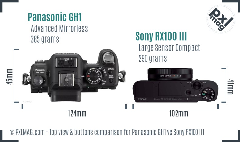 Panasonic GH1 vs Sony RX100 III top view buttons comparison