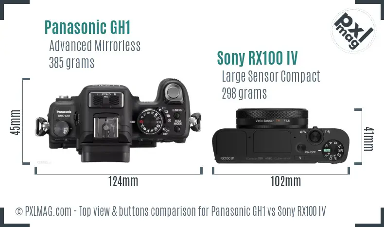 Panasonic GH1 vs Sony RX100 IV top view buttons comparison Panasonic GH1 vs Sony RX100 IV top view buttons comparison