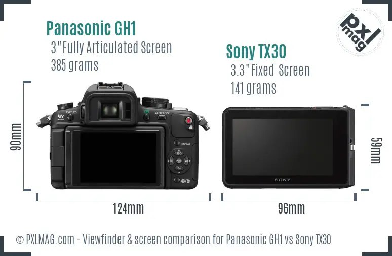 Panasonic GH1 vs Sony TX30 Screen and Viewfinder comparison