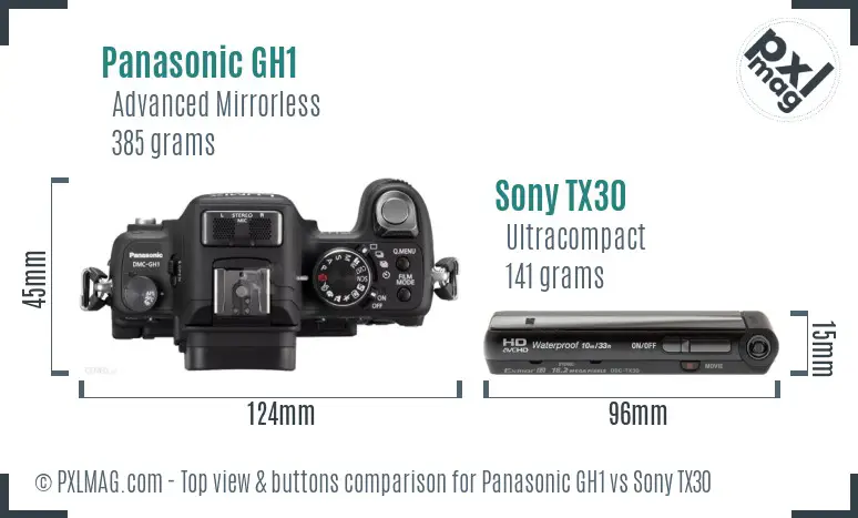 Panasonic GH1 vs Sony TX30 top view buttons comparison