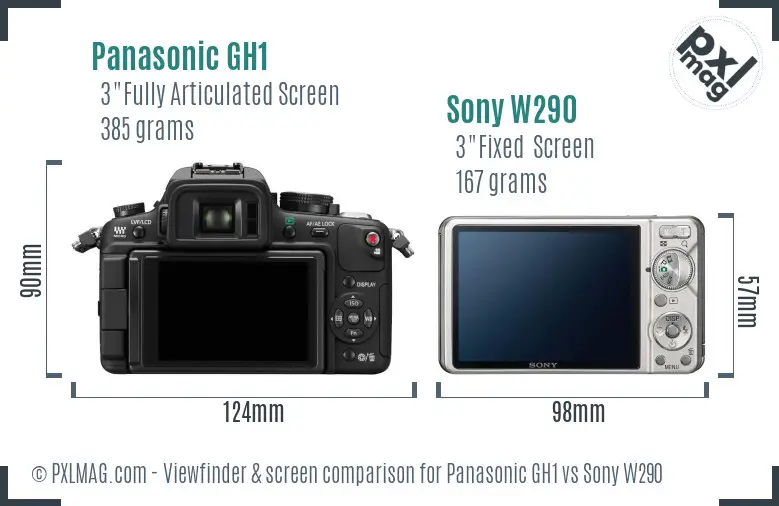 Panasonic GH1 vs Sony W290 Screen and Viewfinder comparison