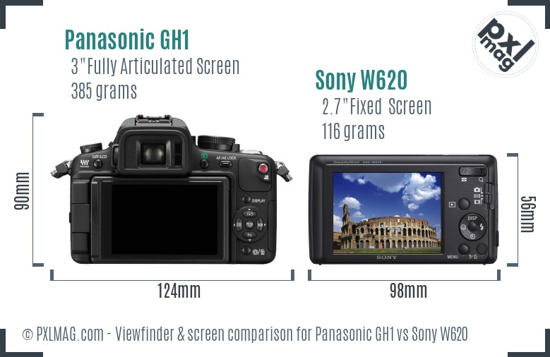 Panasonic GH1 vs Sony W620 Screen and Viewfinder comparison