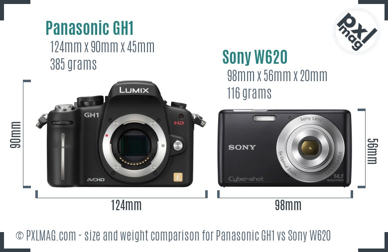 Panasonic GH1 vs Sony W620 size comparison Panasonic GH1 vs Sony W620 size comparison