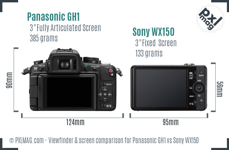 Panasonic GH1 vs Sony WX150 Screen and Viewfinder comparison