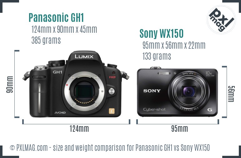 Panasonic GH1 vs Sony WX150 size comparison Panasonic GH1 vs Sony WX150 size comparison