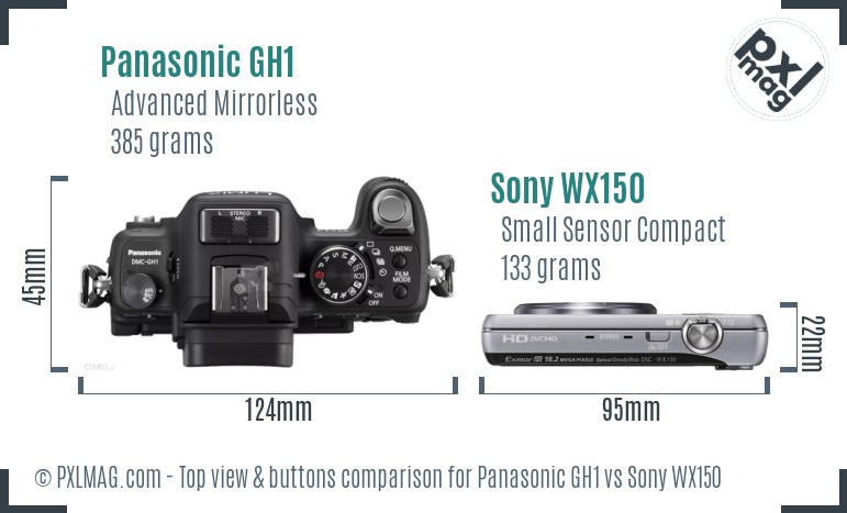 Panasonic GH1 vs Sony WX150 top view buttons comparison