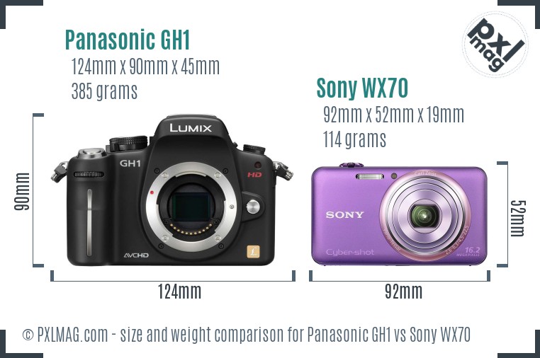 Panasonic GH1 vs Sony WX70 size comparison Panasonic GH1 vs Sony WX70 size comparison