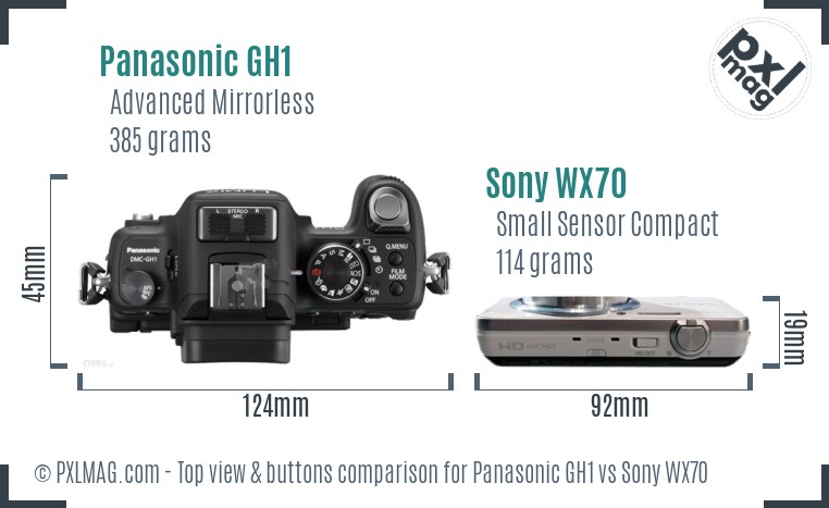 Panasonic GH1 vs Sony WX70 top view buttons comparison