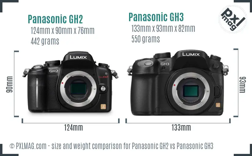 Panasonic GH2 vs Panasonic GH3 size comparison