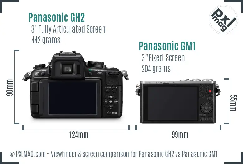 Panasonic GH2 vs Panasonic GM1 Screen and Viewfinder comparison