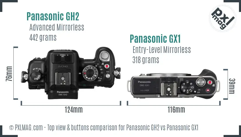 Panasonic GH2 vs Panasonic GX1 top view buttons comparison