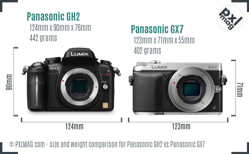 Panasonic GH2 vs Panasonic GX7 size comparison