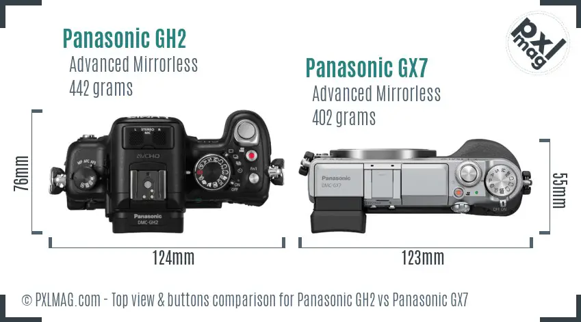 Panasonic GH2 vs Panasonic GX7 top view buttons comparison