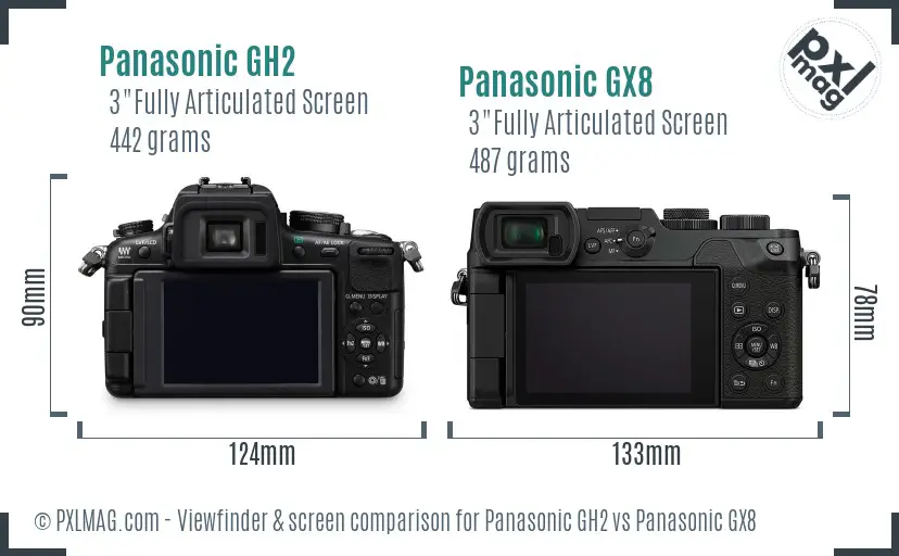 Panasonic GH2 vs Panasonic GX8 Screen and Viewfinder comparison