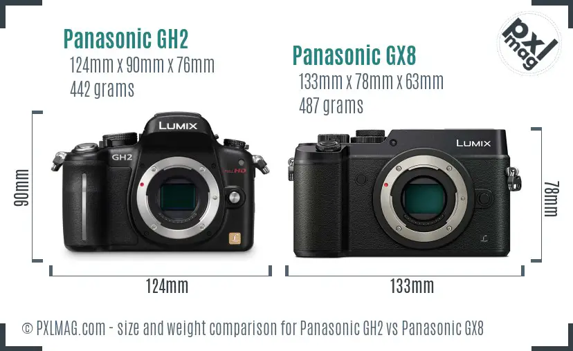 Panasonic GH2 vs Panasonic GX8 size comparison