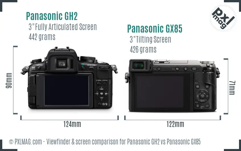 Panasonic GH2 vs Panasonic GX85 Screen and Viewfinder comparison
