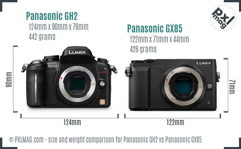 Panasonic GH2 vs Panasonic GX85 size comparison