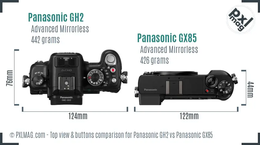 Panasonic GH2 vs Panasonic GX85 top view buttons comparison