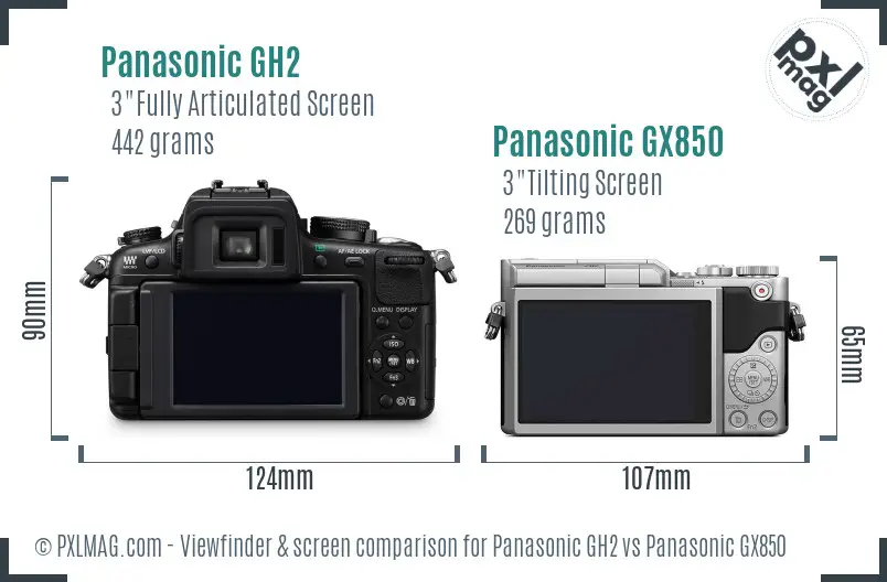Panasonic GH2 vs Panasonic GX850 Screen and Viewfinder comparison