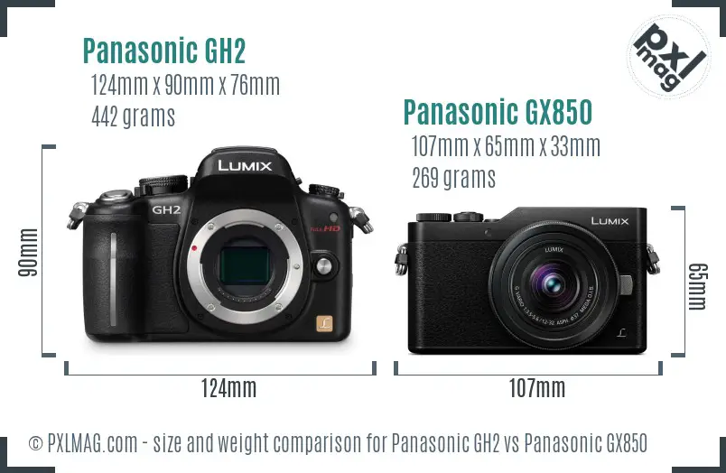 Panasonic GH2 vs Panasonic GX850 size comparison