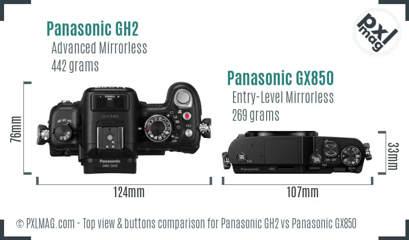 Panasonic GH2 vs Panasonic GX850 top view buttons comparison