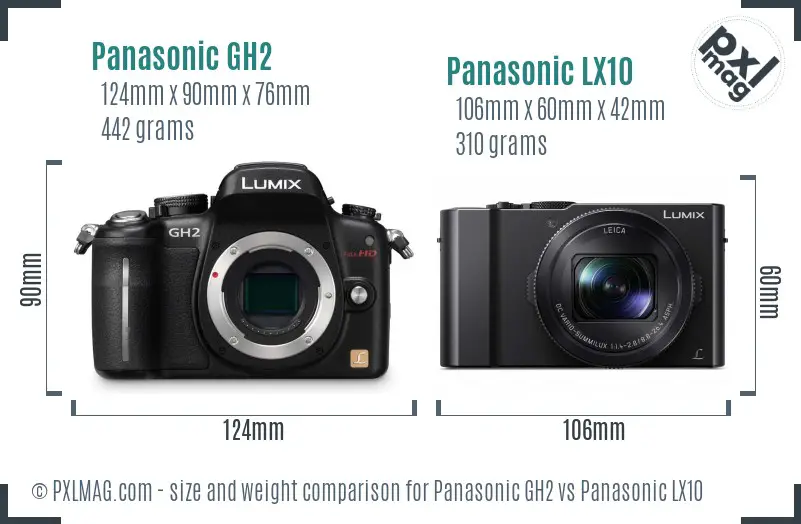 Panasonic GH2 vs Panasonic LX10 size comparison
