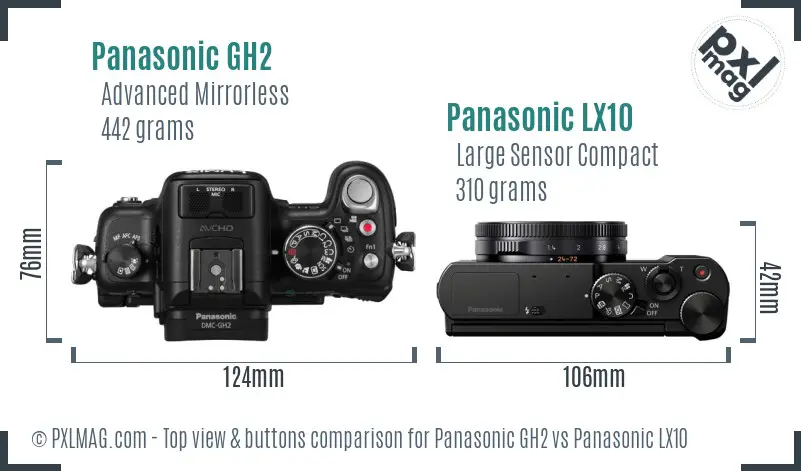 Panasonic GH2 vs Panasonic LX10 top view buttons comparison