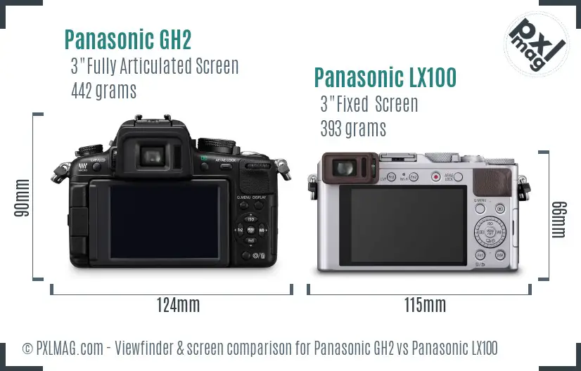 Panasonic GH2 vs Panasonic LX100 Screen and Viewfinder comparison