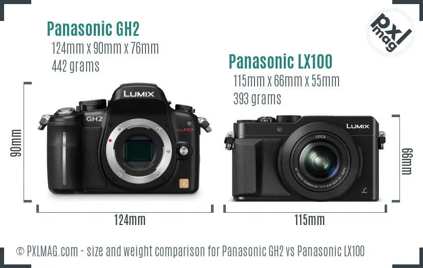 Panasonic GH2 vs Panasonic LX100 size comparison
