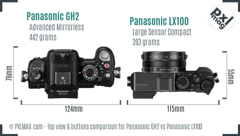 Panasonic GH2 vs Panasonic LX100 top view buttons comparison