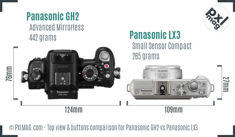 Panasonic GH2 vs Panasonic LX3 top view buttons comparison