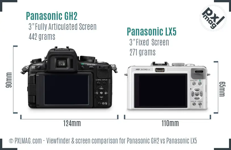 Panasonic GH2 vs Panasonic LX5 Screen and Viewfinder comparison