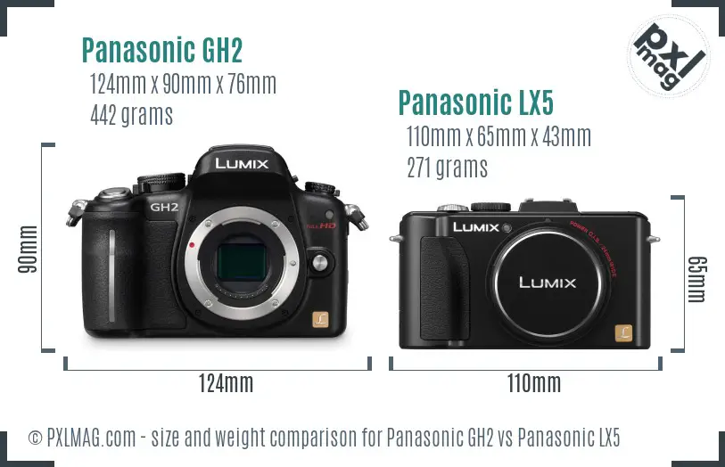 Panasonic GH2 vs Panasonic LX5 size comparison