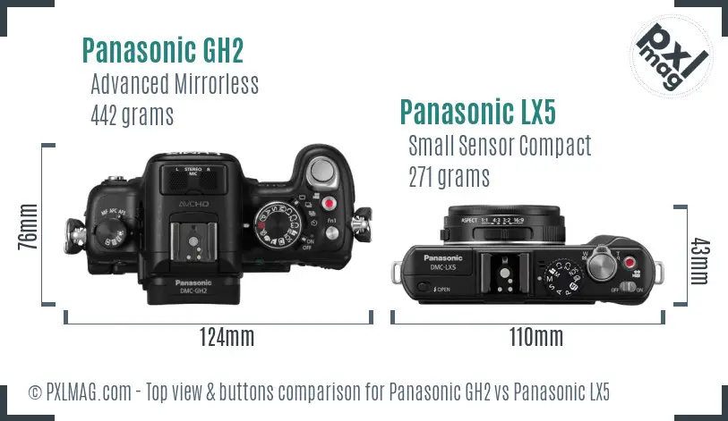 Panasonic GH2 vs Panasonic LX5 top view buttons comparison